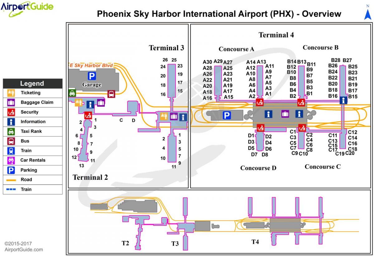 რუკა Phoenix sky harbor აეროპორტში