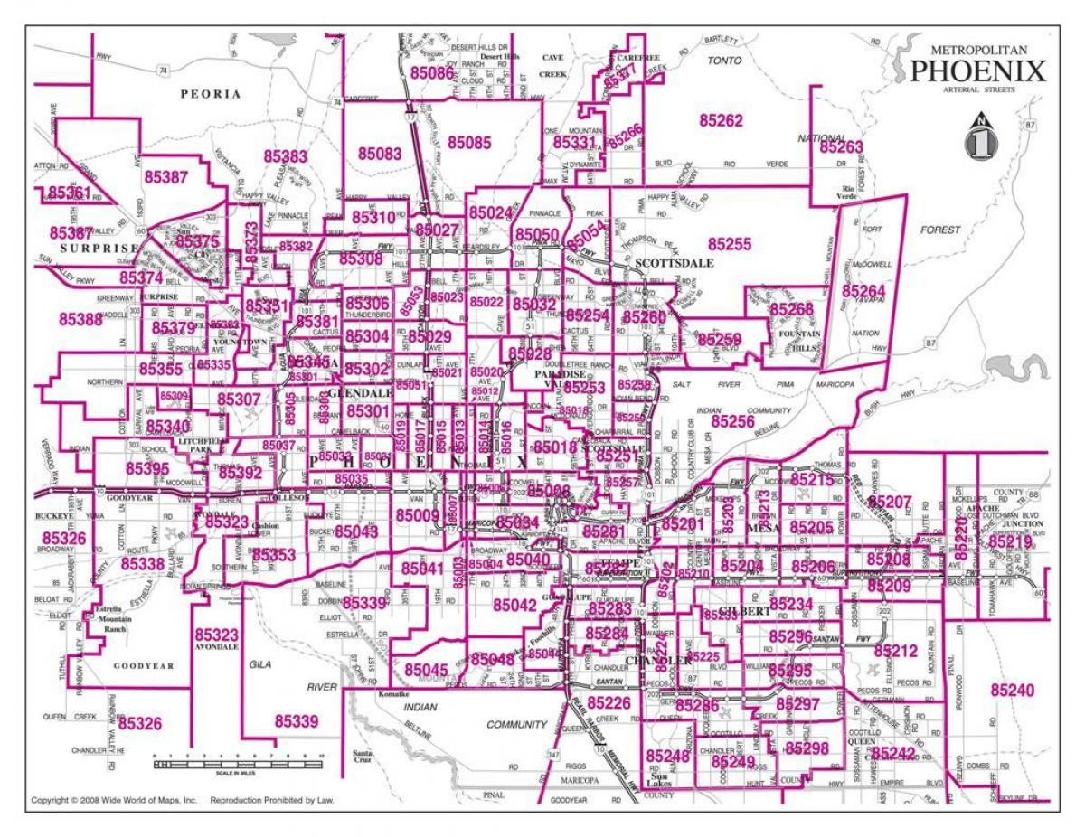 ქალაქ Phoenix საფოსტო კოდი რუკა